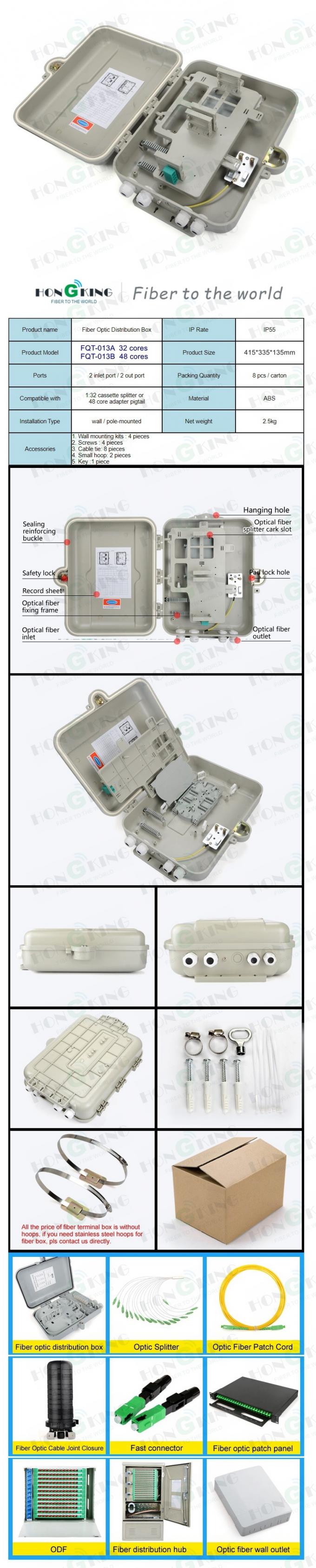 32cores FTTH Optical Fiber Distribution Box with Splitter 1X32